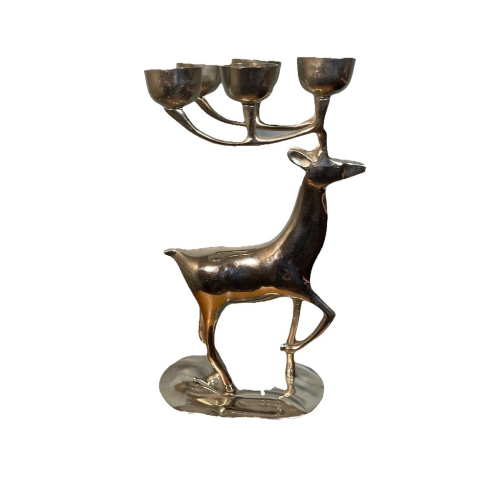 Silver Chrome Metal Reindeer 6 Candle Holder Holiday Christmas - Picture 3 of 5